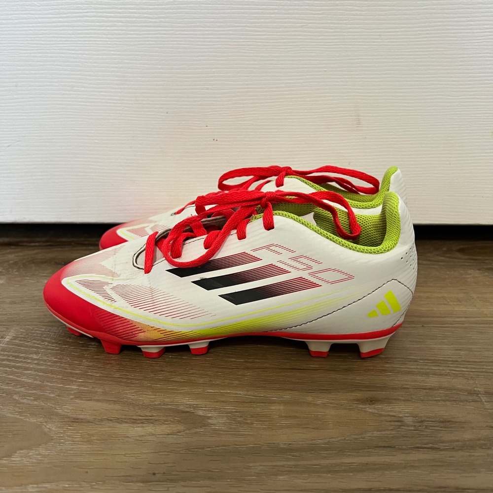 Adidas F50 League FG Kids Soccer Cleats White Solar Red IE1309 Size 3.5Y